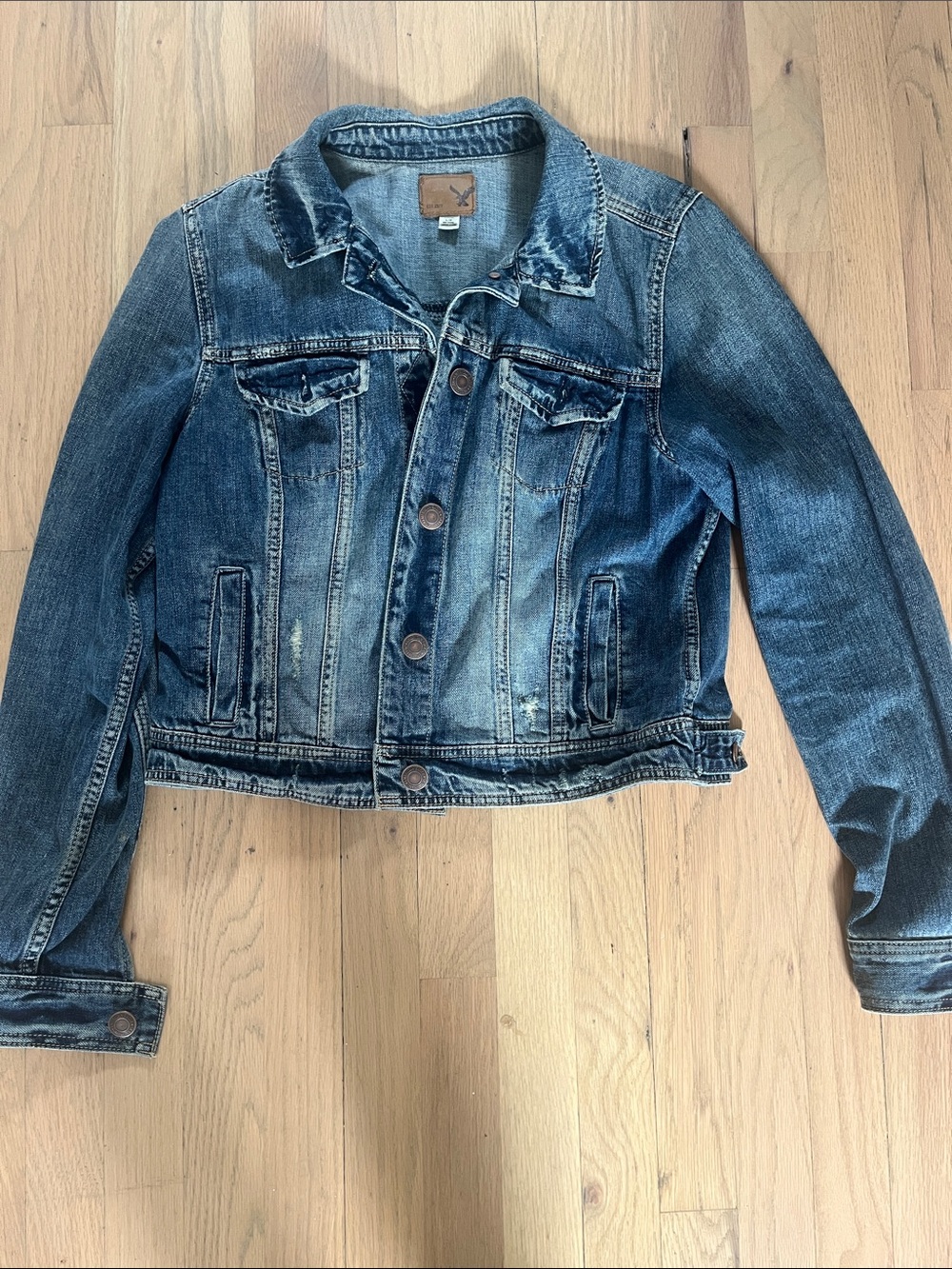 American Eagle Outfitters Distressed Blue Denim Jacket